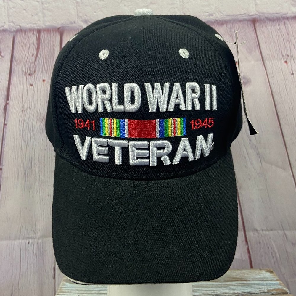 World War II Veteran Black Flat Solid Cap. One Size. New With Tags.